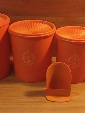 Vintage Tupperware Coffee Serviler Canisters Harvest Orange